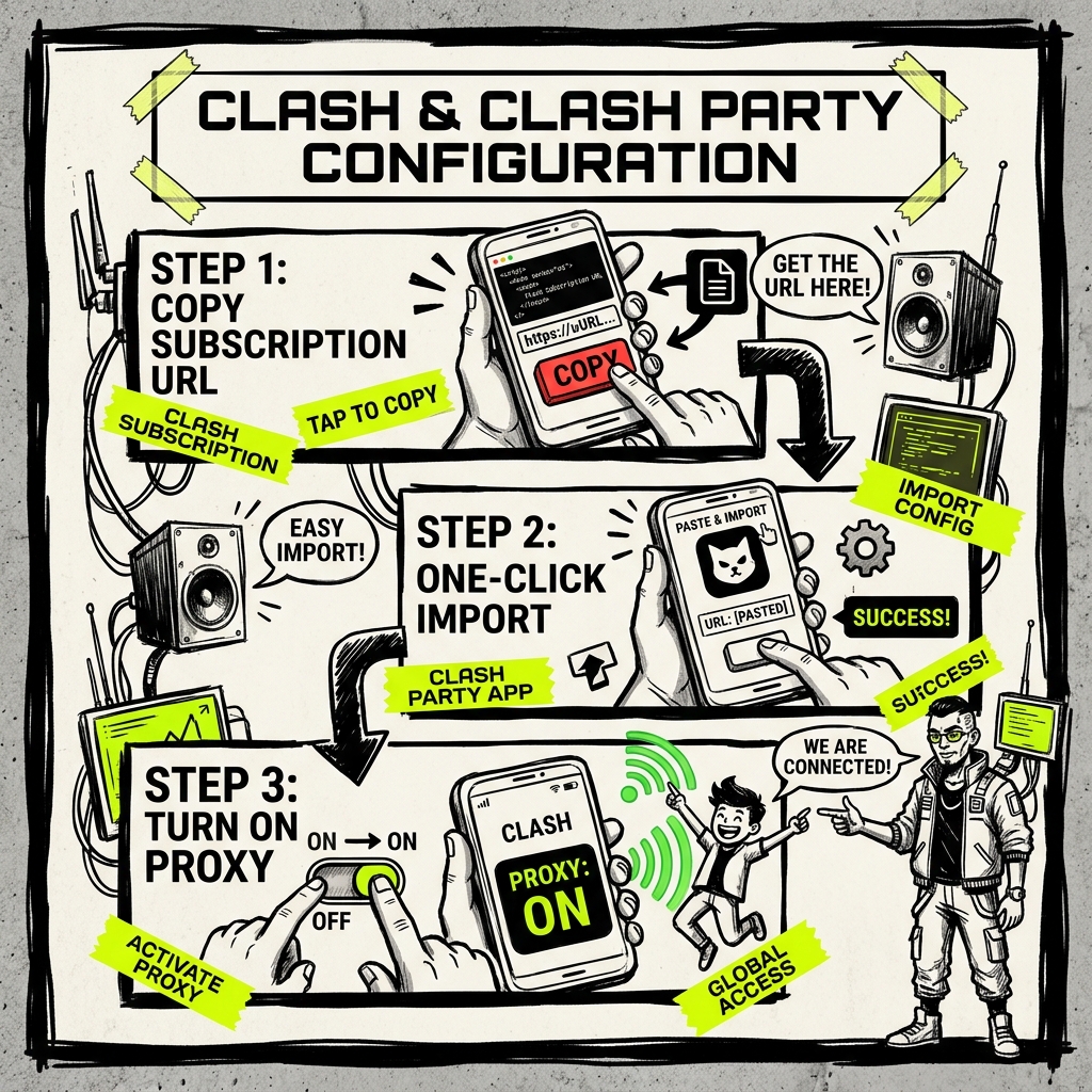 Clash 与 Clash Party 配置流程示意图